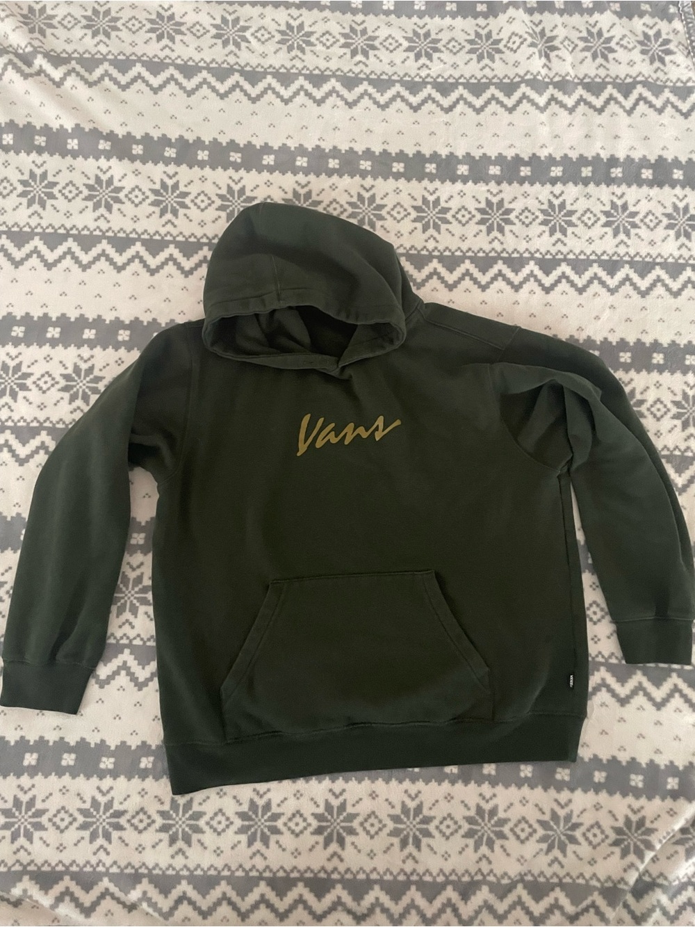 Vans Men's Forest Green Hooded Sweatshirt with Gold Logo
